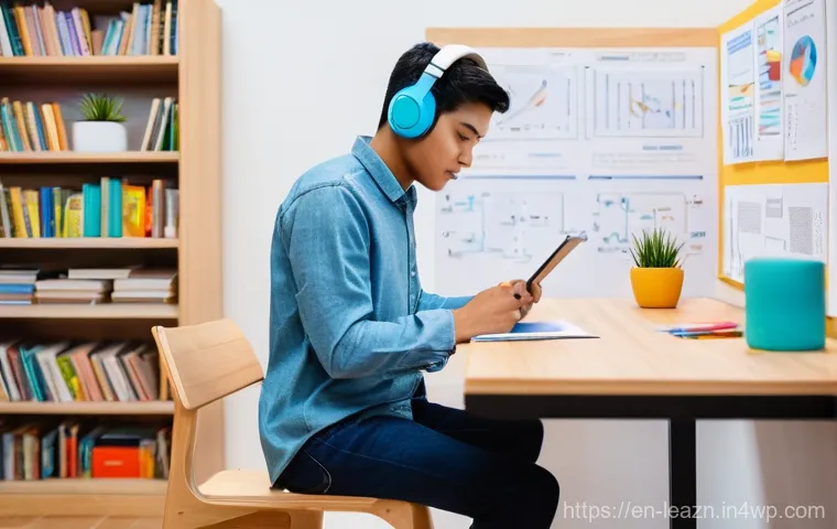 자기 주도 학습의 기본 원리 탐구 - **Prompt:** A young adult, gender-neutral, in their late 20s, sits in a bright, modern study space f...