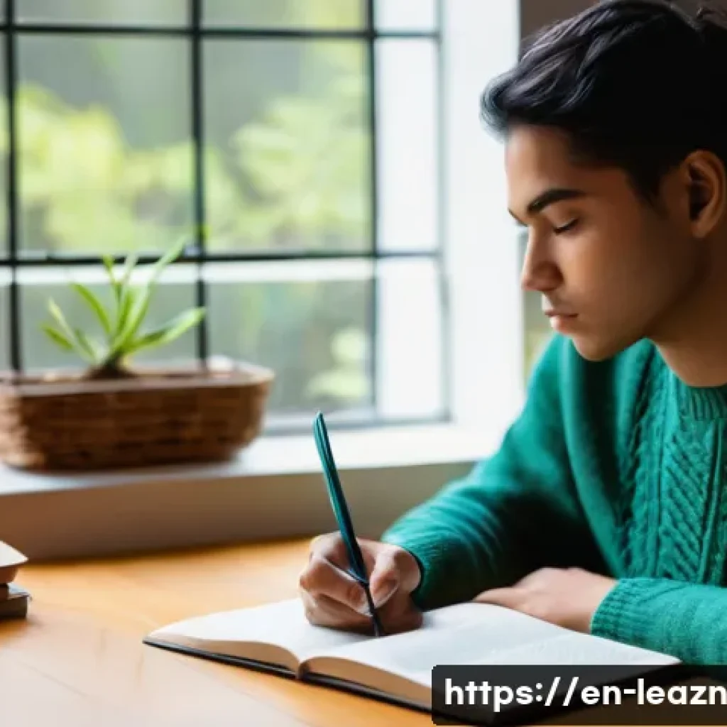자기 주도 학습을 위한 성찰 일기 작성법 - **A Focused Learner's Sanctuary:**
    Detailed image of a young adult, gender-neutral, sitting comf...