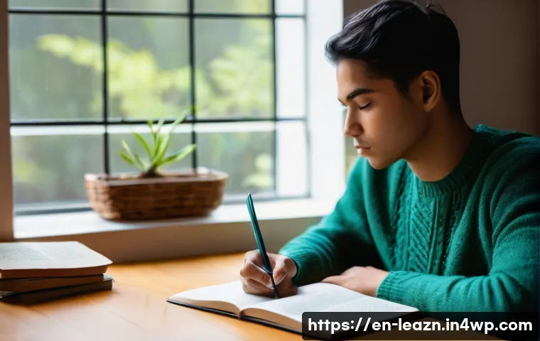 자기 주도 학습을 위한 성찰 일기 작성법 - **A Focused Learner's Sanctuary:**
Detailed image of a young adult, gender-neutral, sitting comf...